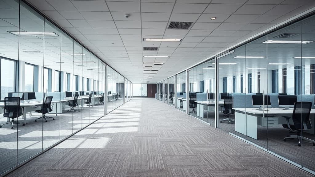 Finished modern office suite with glass partitions