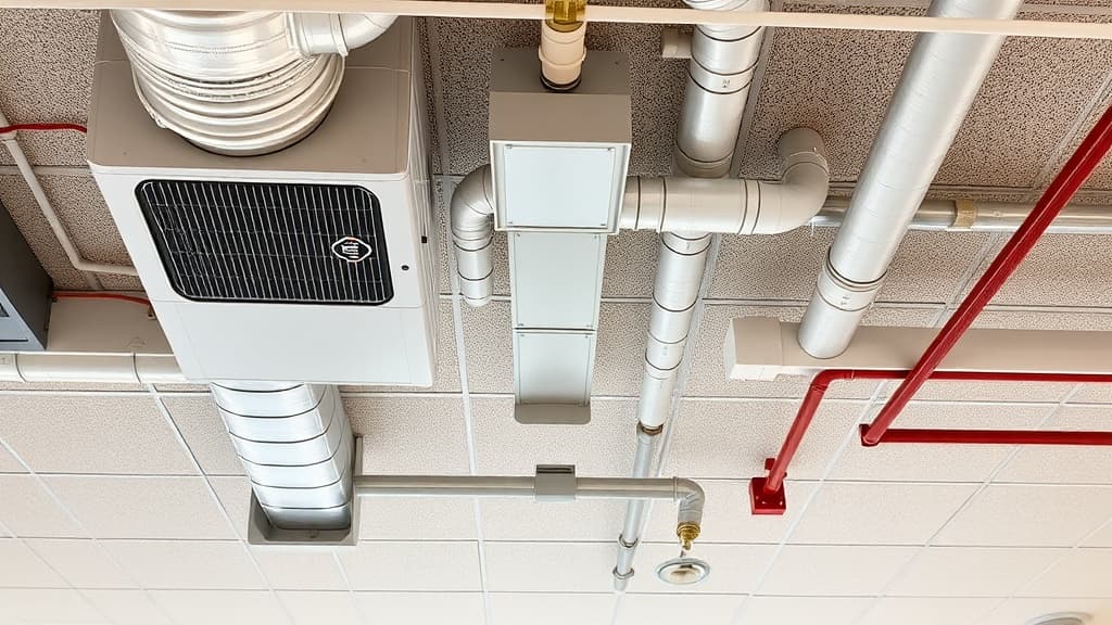 HVAC ducts and conduit above suspended ceiling