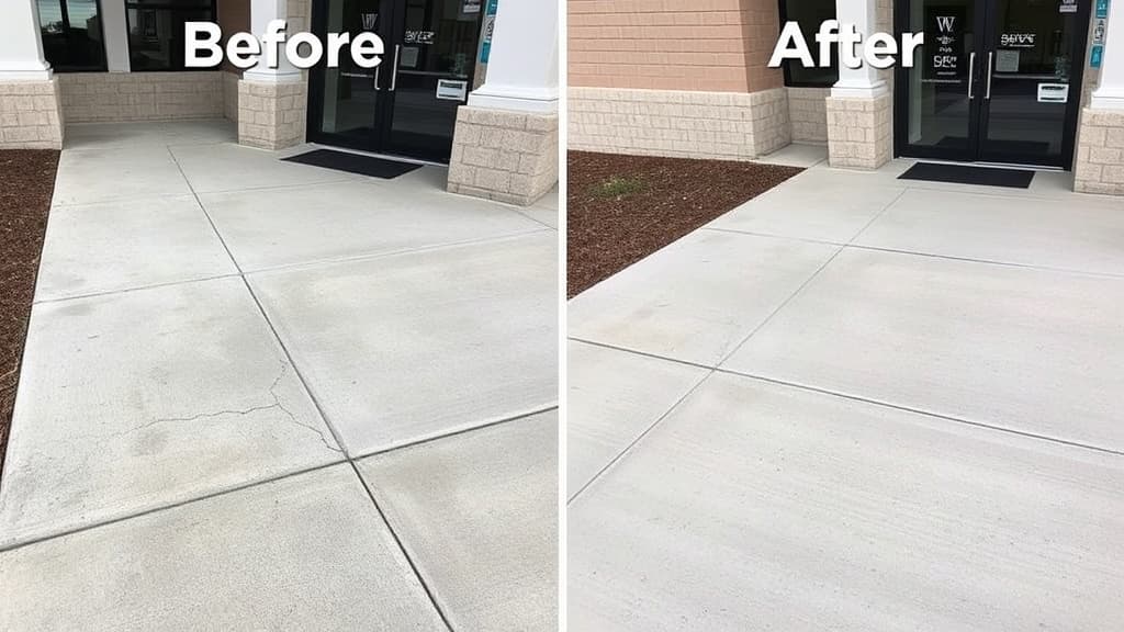 Before and after concrete sidewalk repair