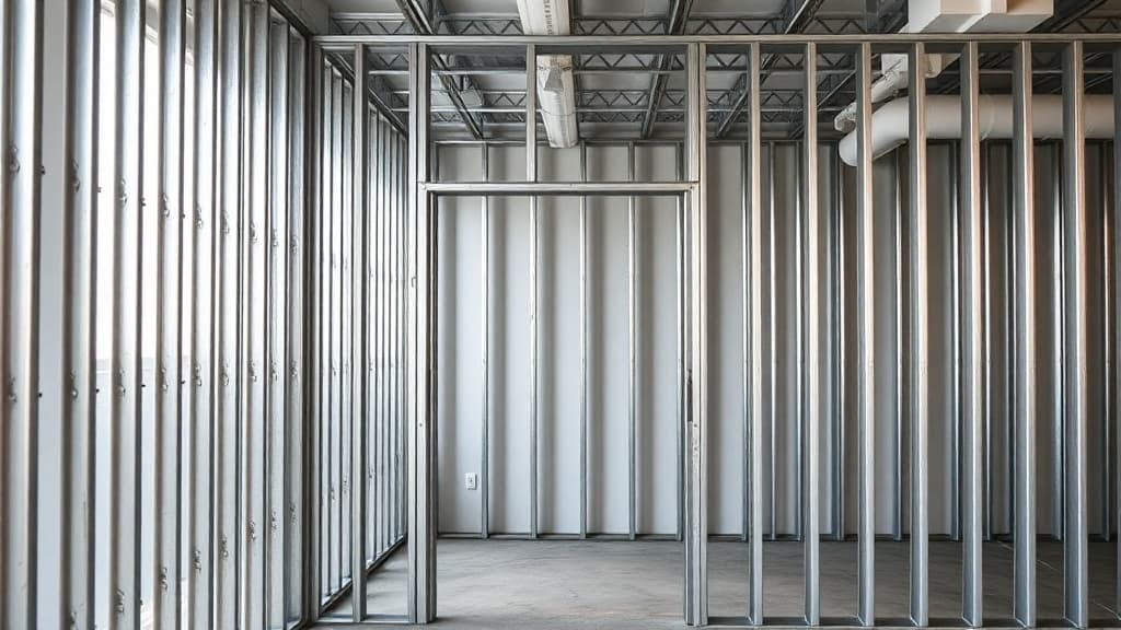 Metal stud wall framing in commercial office