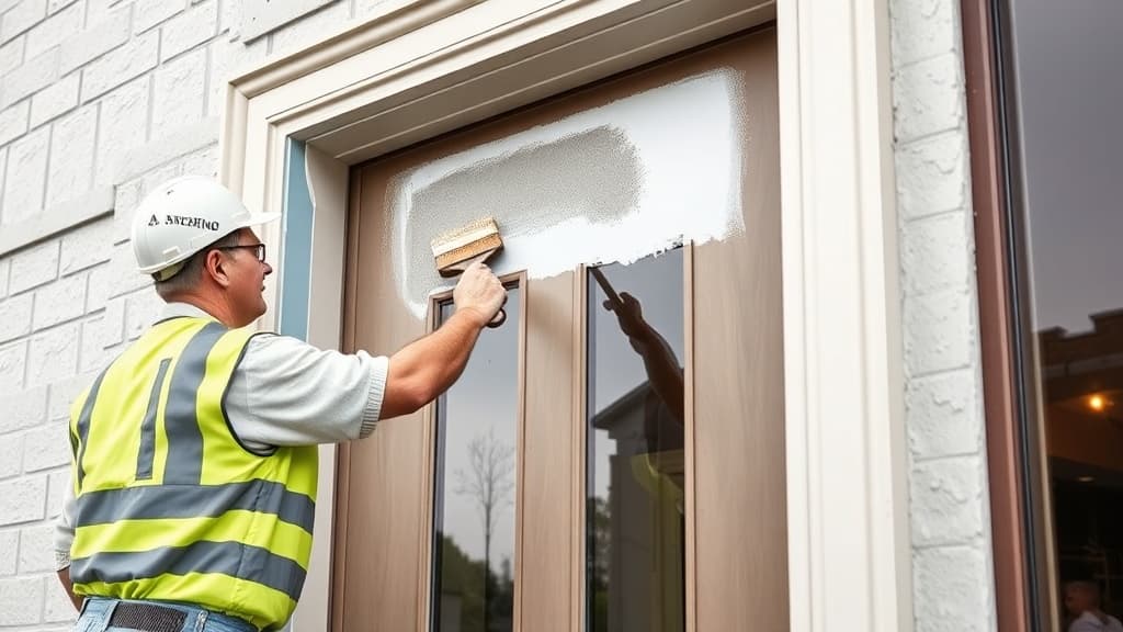 Exterior paint on commercial building entrance