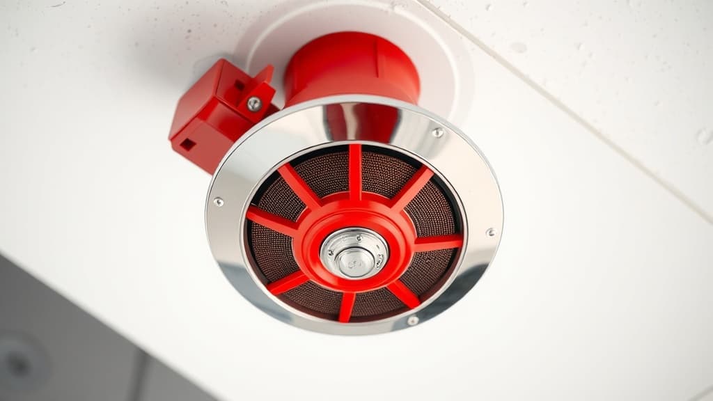 Fire sprinkler head on commercial ceiling