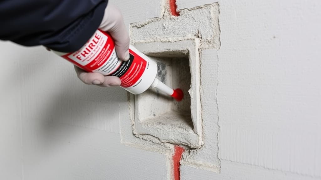 Fire stopping caulk around pipe penetration