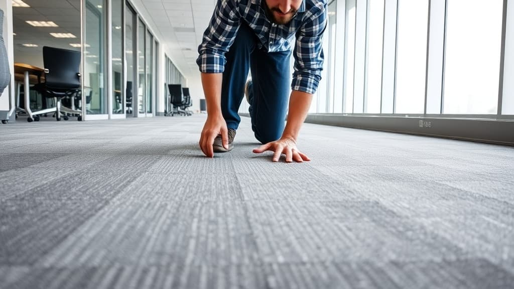 Commercial carpet tile installation in office