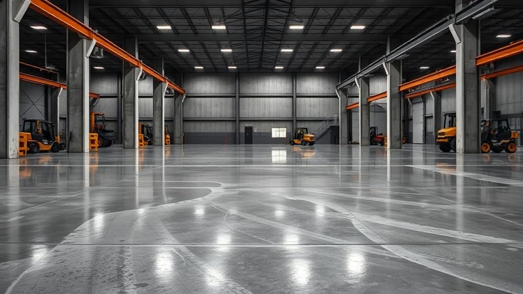 Industrial concrete floor with fresh epoxy coating