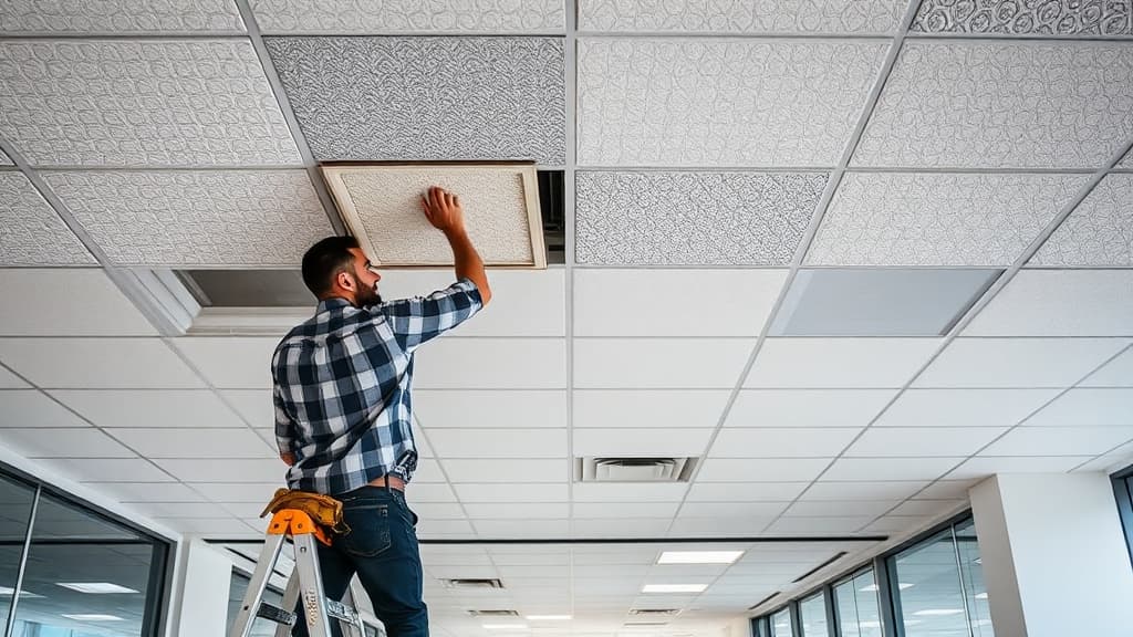 Ceiling tile replacement in commercial office
