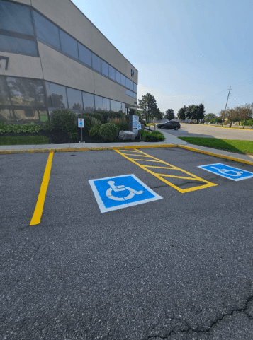 Fresh accessibility line painting on parking lot