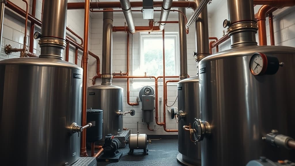 Commercial mechanical room with boilers