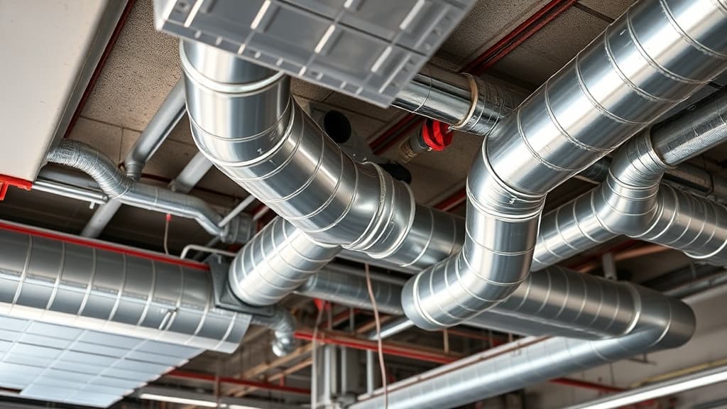 HVAC ductwork installation in commercial ceiling