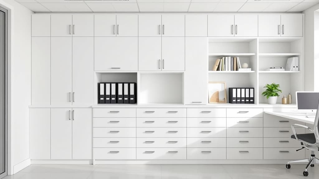 Built-in office cabinetry with file drawers