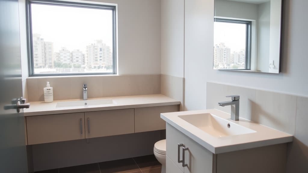 Commercial washroom vanity installation