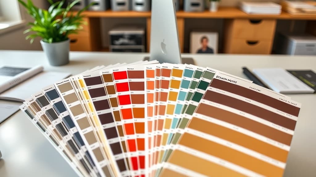 Paint color samples and swatches on desk
