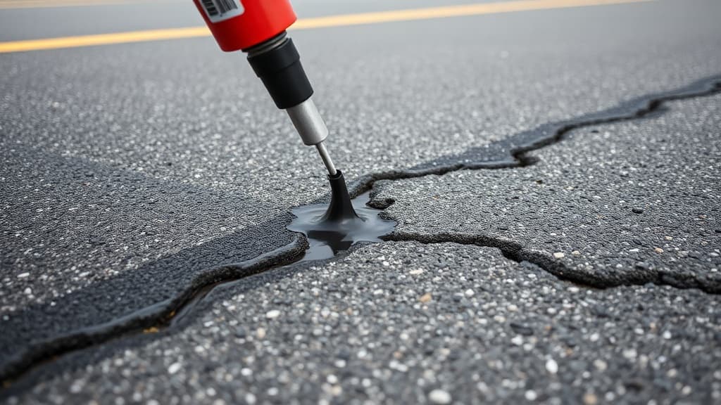 Crack sealing on asphalt parking surface