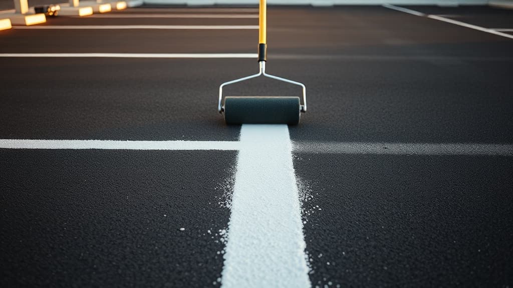 Fresh white line painting on commercial parking lot
