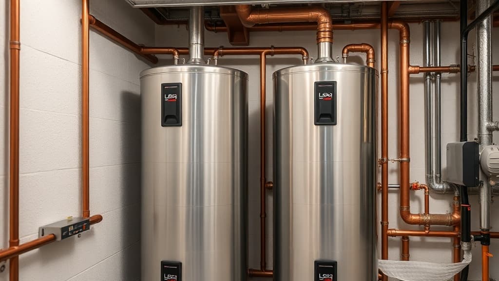 Commercial water heater room with tank heaters