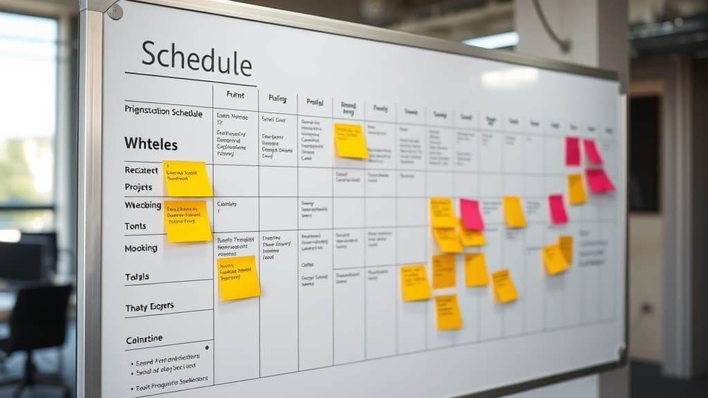 Project schedule whiteboard with timeline