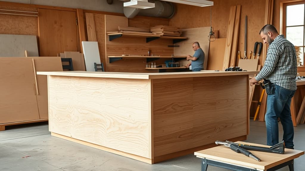 Custom retail display counter being built