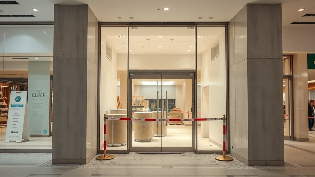 Retail storefront construction in shopping mall