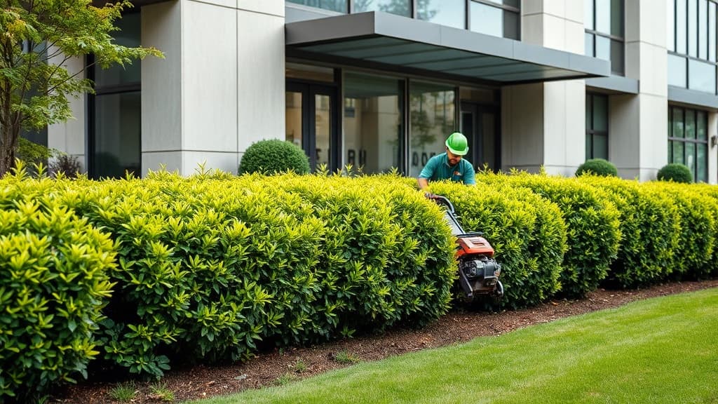 Landscaping maintenance at office building