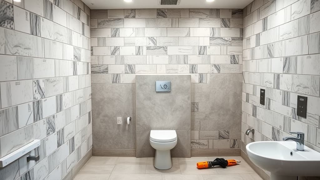 Commercial washroom tile installation